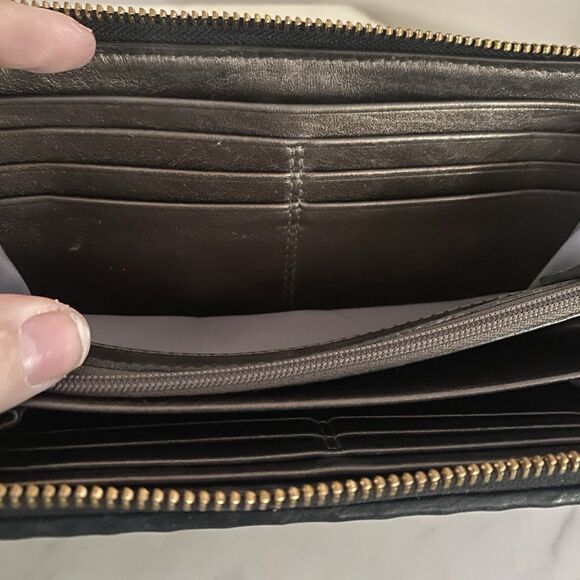 COACH Madison Gathered Leather Large Accordion Zip Around Wallet Black - Picture 8 of 11